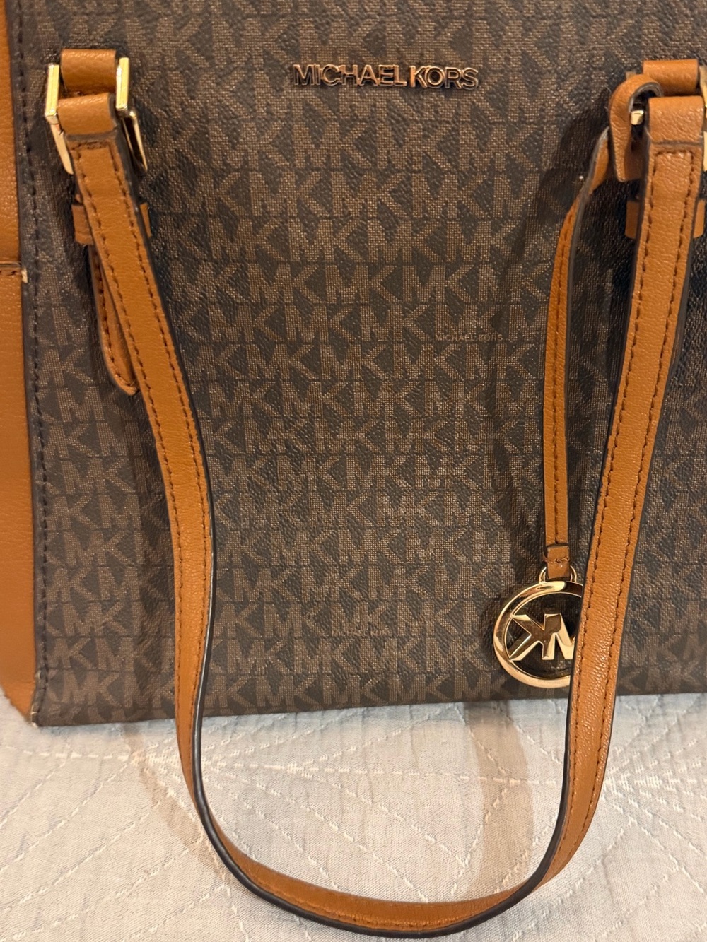 Michael Kors Brown Logo and Tan Leather Tote